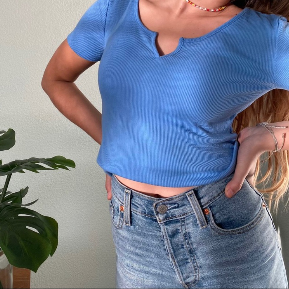 Precious Blue Ribbed Top